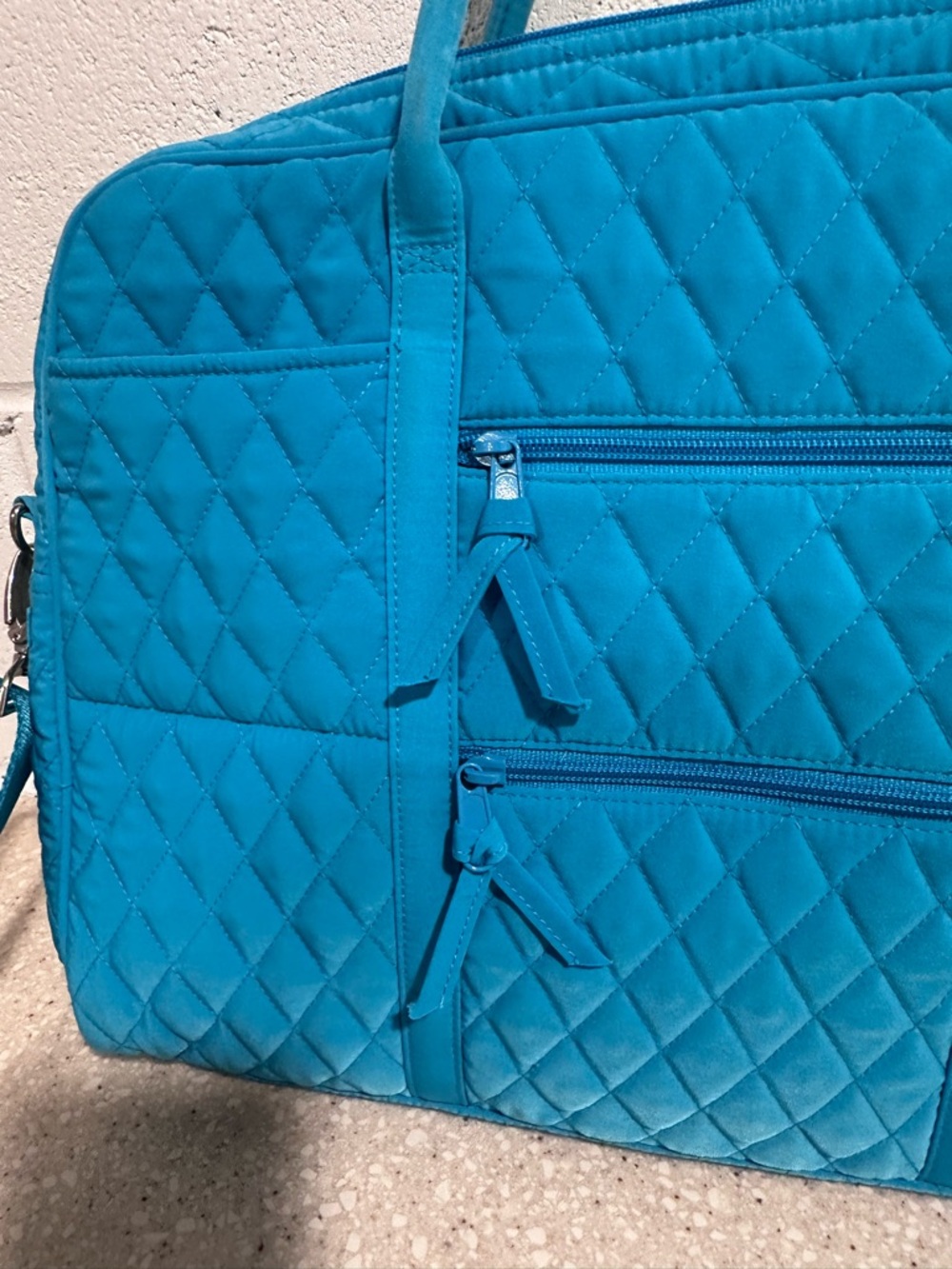 Vera Bradley Large Laptop Bag Microfiber Quilted Blue Travel Tote Aqua Turquoise - Picture 7 of 15